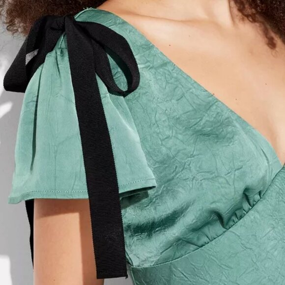 NWT, SZ L, Bias Cut Satin Midi Dress, Green - Picture 3 of 4